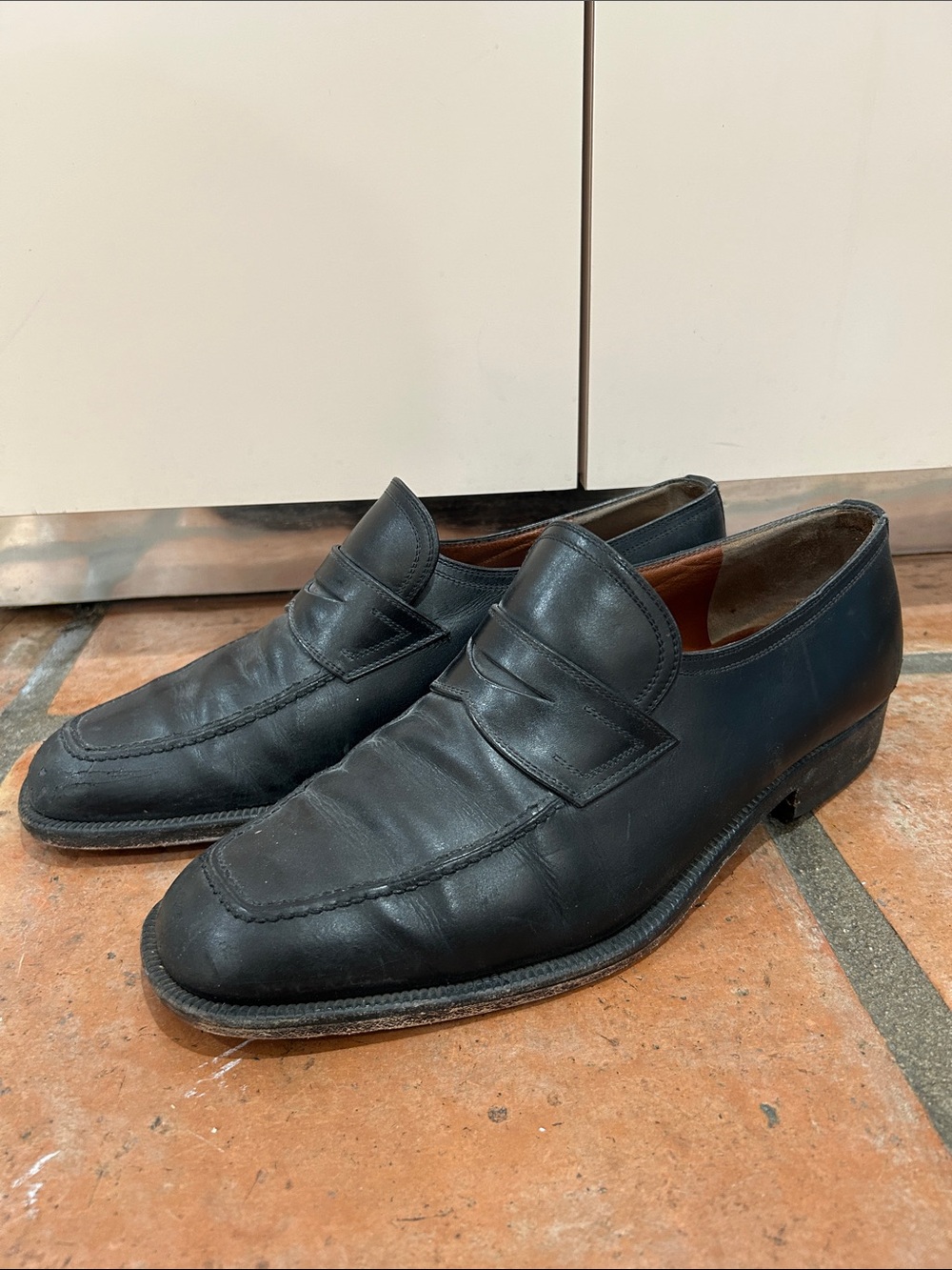 Fratelli Rossetti Vintage Black Leather Slip-On Penny Loafers